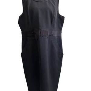 Tahari Black Sheath Midi Dress Crew Neck
